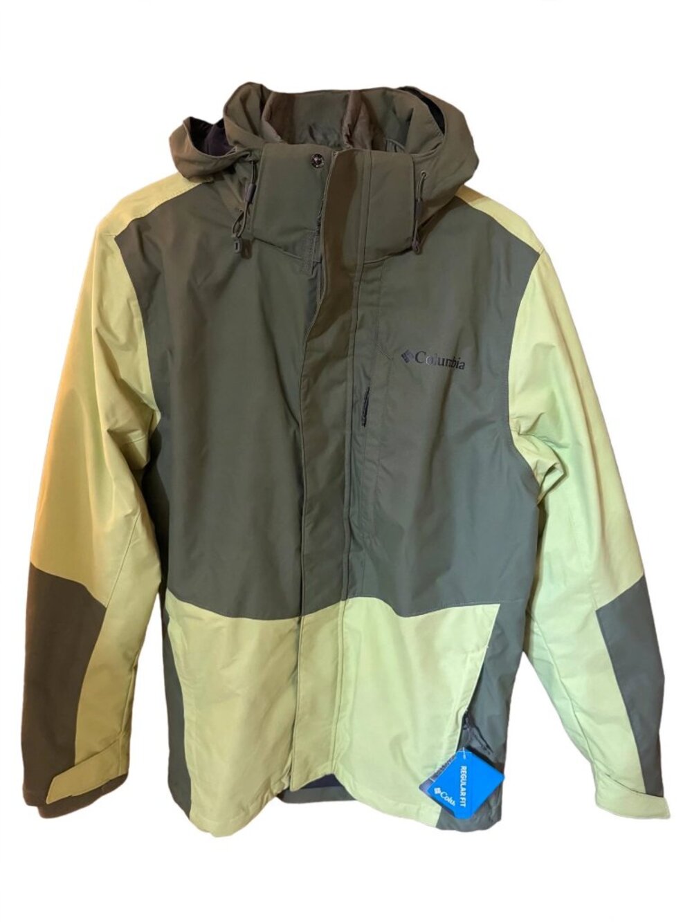Columbia Mens Small Regular Fit Waterproof Hooded Ski Jacket - Green Colorblock